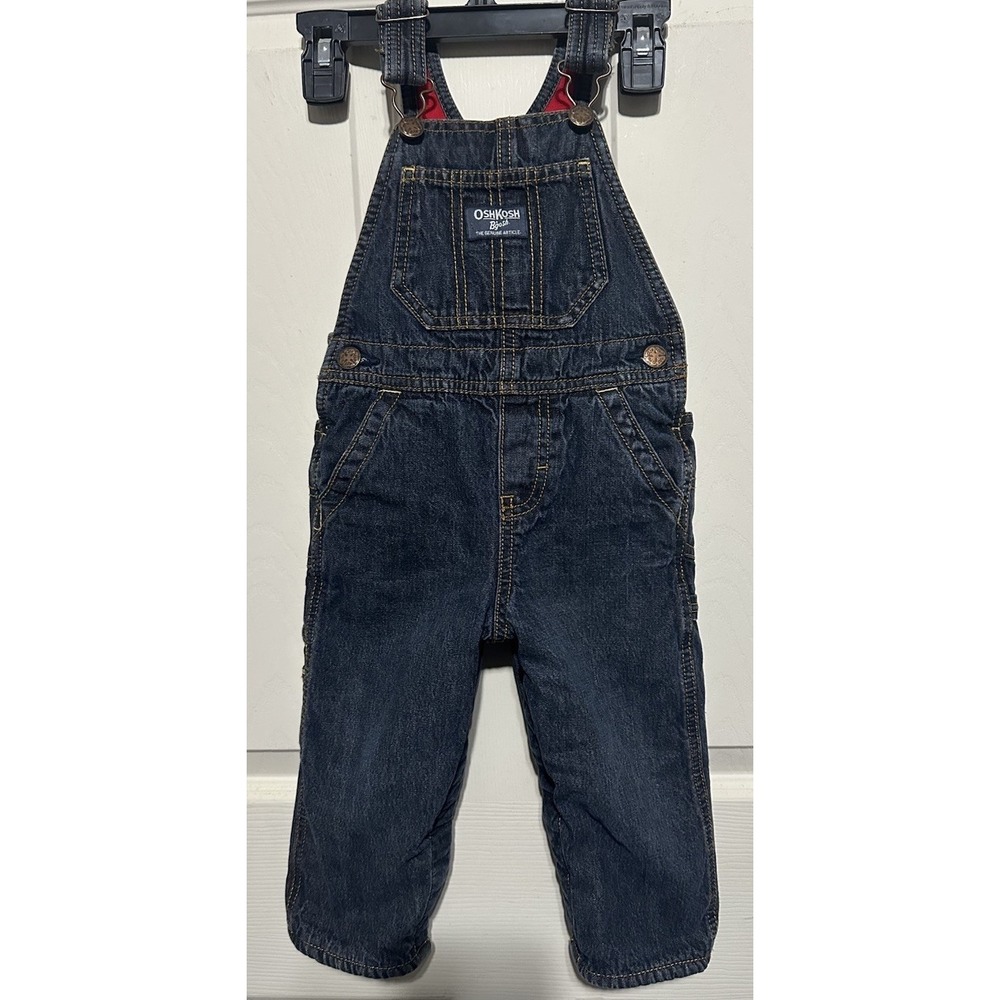 OshKosh Vestbak Denim Fleece Lined Overall Pants Size 18 Months
